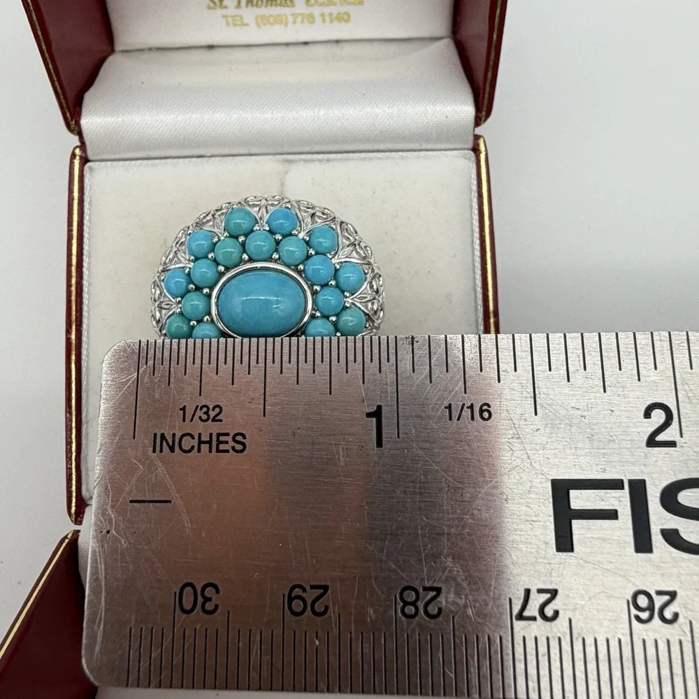 Vtg Sterling Silver Turquoise Cluster Ring QVC Affinity Statement Heavy Sz7
